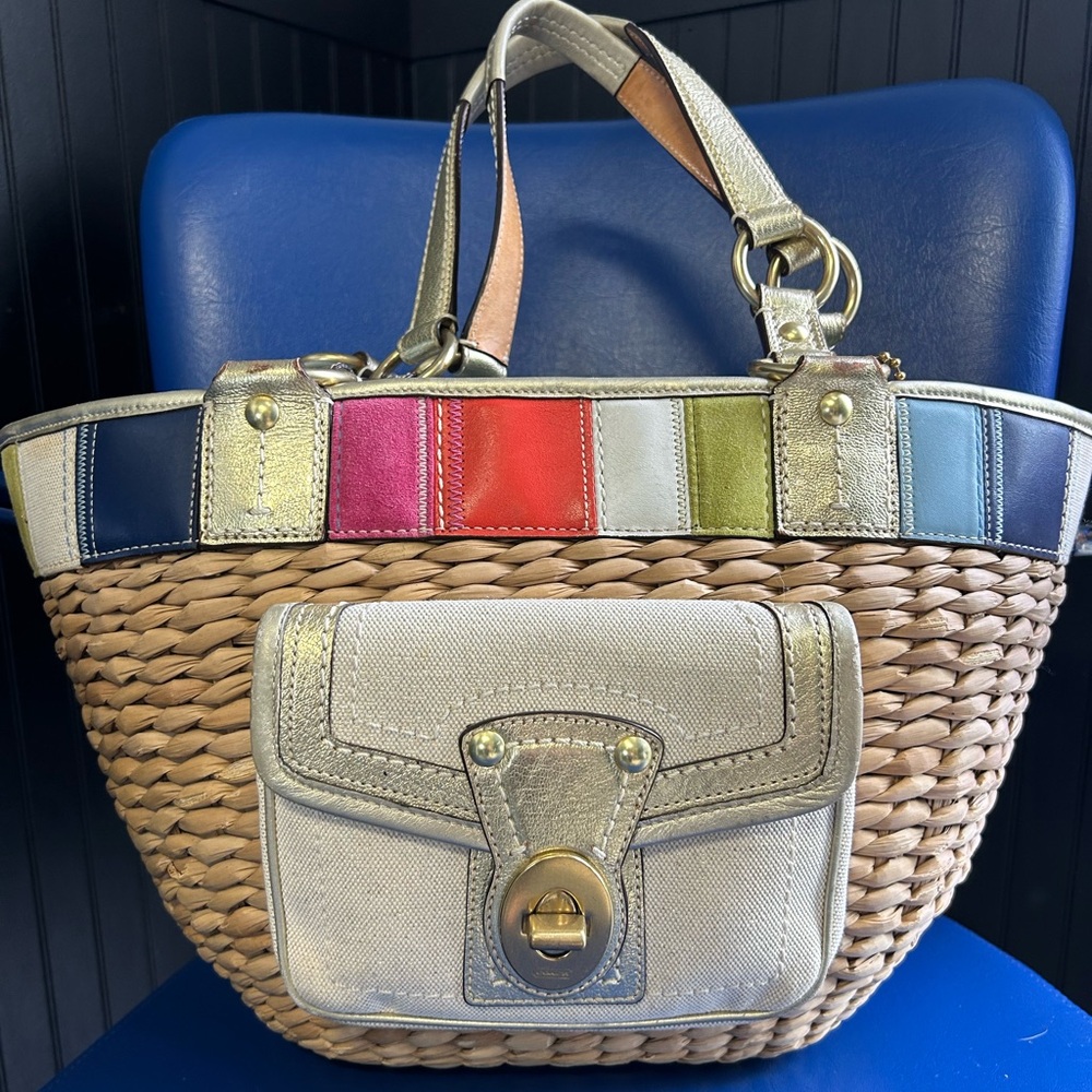 Coach Limited Edition Wicker/Leather XL Straw Basket Bag ￼